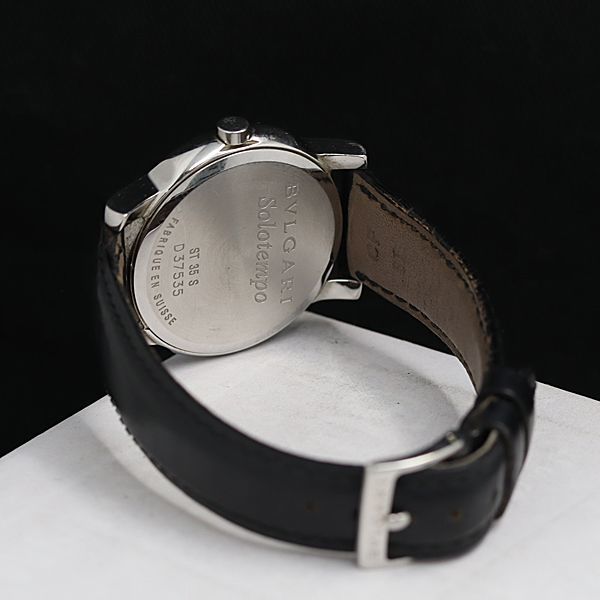 1円 稼動 良品 ブルガリ ソロテンポ ST35S D37535 QZ 黒文字盤 2APT メンズ腕時計 SGN 4271300_画像4