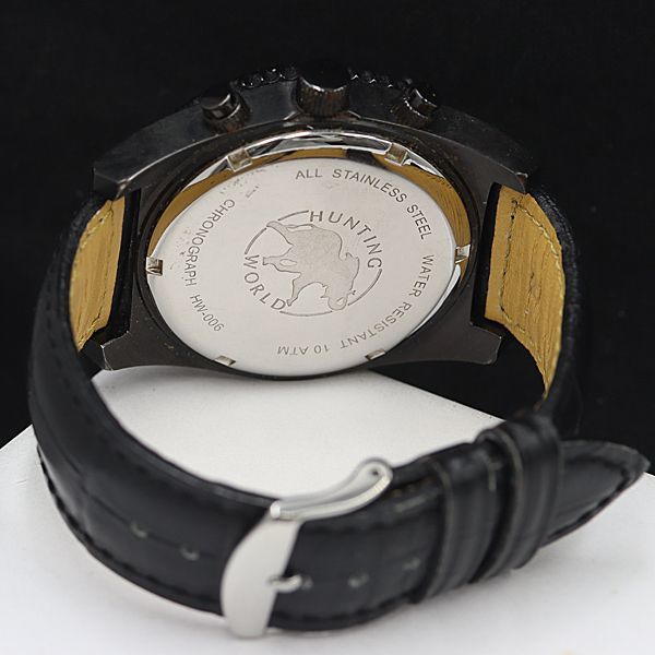 1円 稼働 良品 ハンティングワールド QZ HW-006 黒文字盤 デイト 2ANT メンズ腕時計 OGH 0275000_画像4
