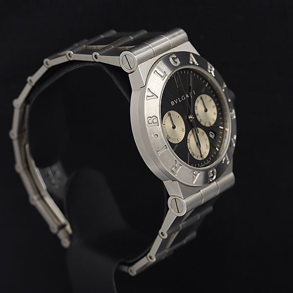 1円 稼働 良品 ブルガリ ディアゴノ スポーツ CH35S L12128 QZ クロノグラフ 黒文字盤 デイト 2DIT メンズ腕時計 OGH 6198500_画像2