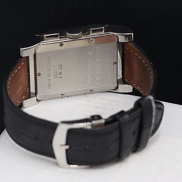 1円 稼働 良品 ブルガリ レッタンゴロ クロノ RTC49S QZ 白文字盤 デイト メンズ腕時計 OGH 0003300 2DKT_画像4