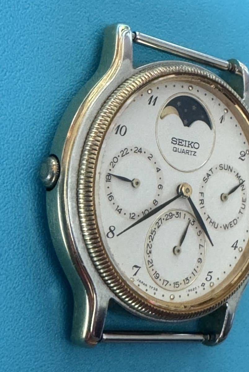 SEIKO セイコー 7F38-6190 メンズ　ムーンフェイズ　腕時計　トリプルカレンダー　クォーツ　本体のみ　電池なし　中古品_画像3