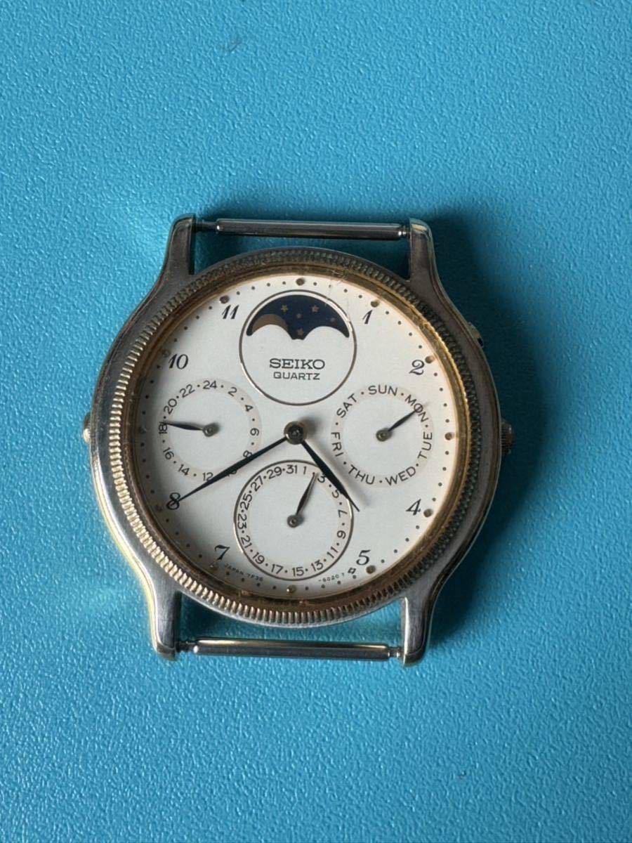 SEIKO セイコー 7F38-6190 メンズ　ムーンフェイズ　腕時計　トリプルカレンダー　クォーツ　本体のみ　電池なし　中古品_画像1