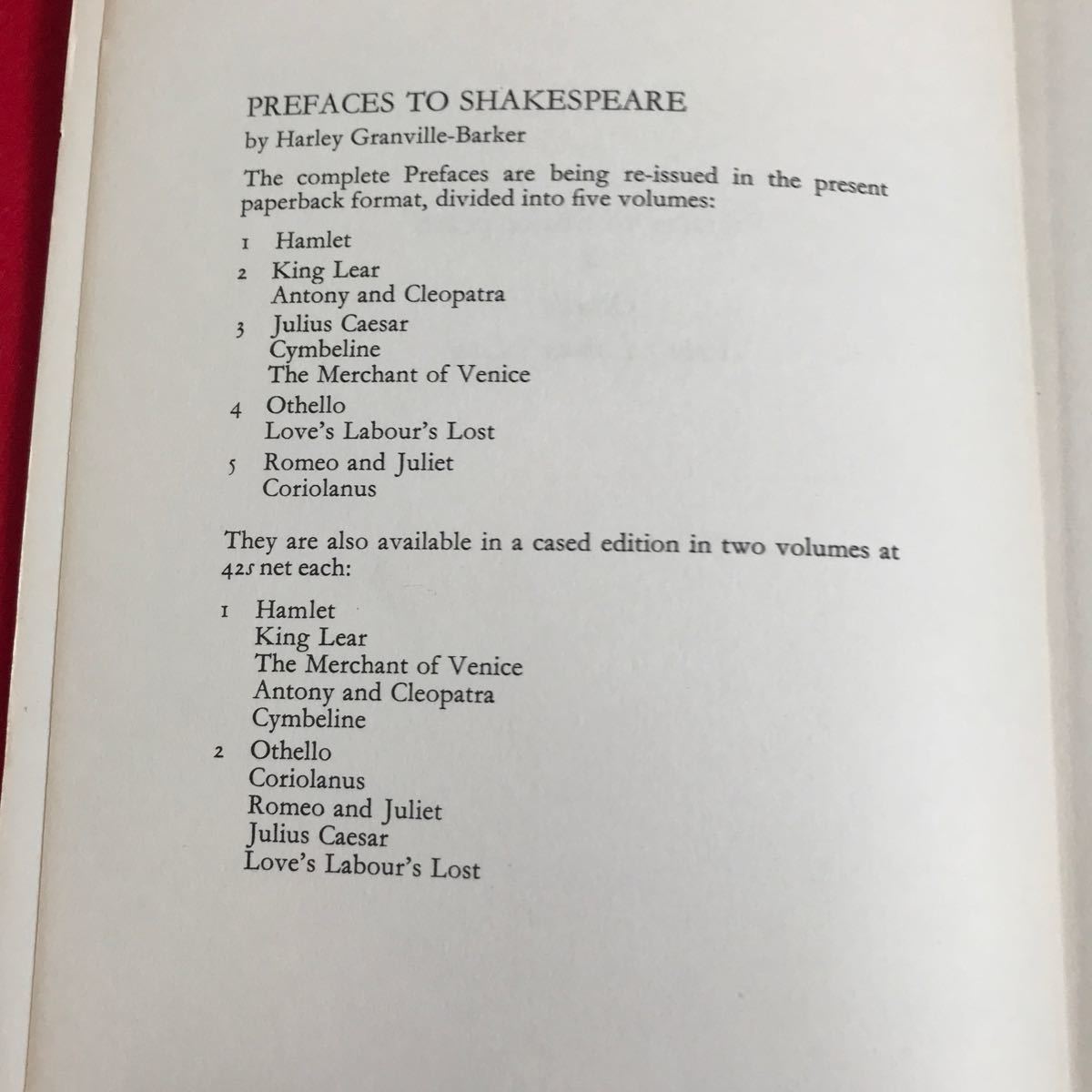 ...03-031 Prefaces to Shakespeare GRANVILLE-BARKER OTHELLO LOVE'S LABOURS LOST Batsford