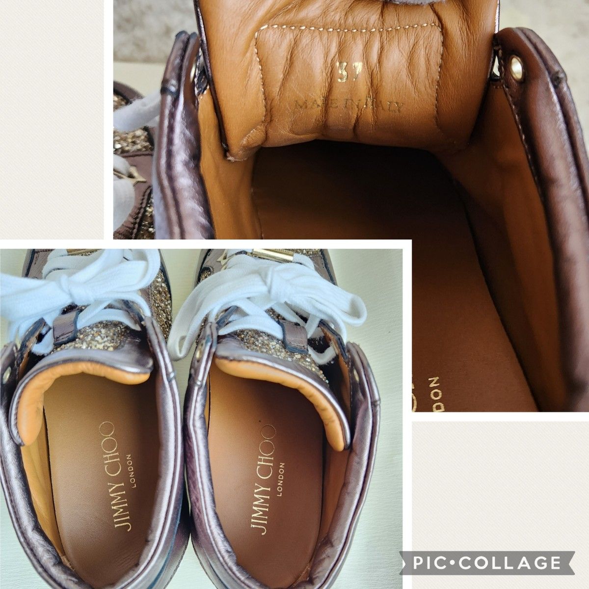 JIMMY CHOO スニーカー グリッター パールブラウン 約23 5cm JIMMY CHOO スニーカー グリッター パールブラウン 約23 5cm