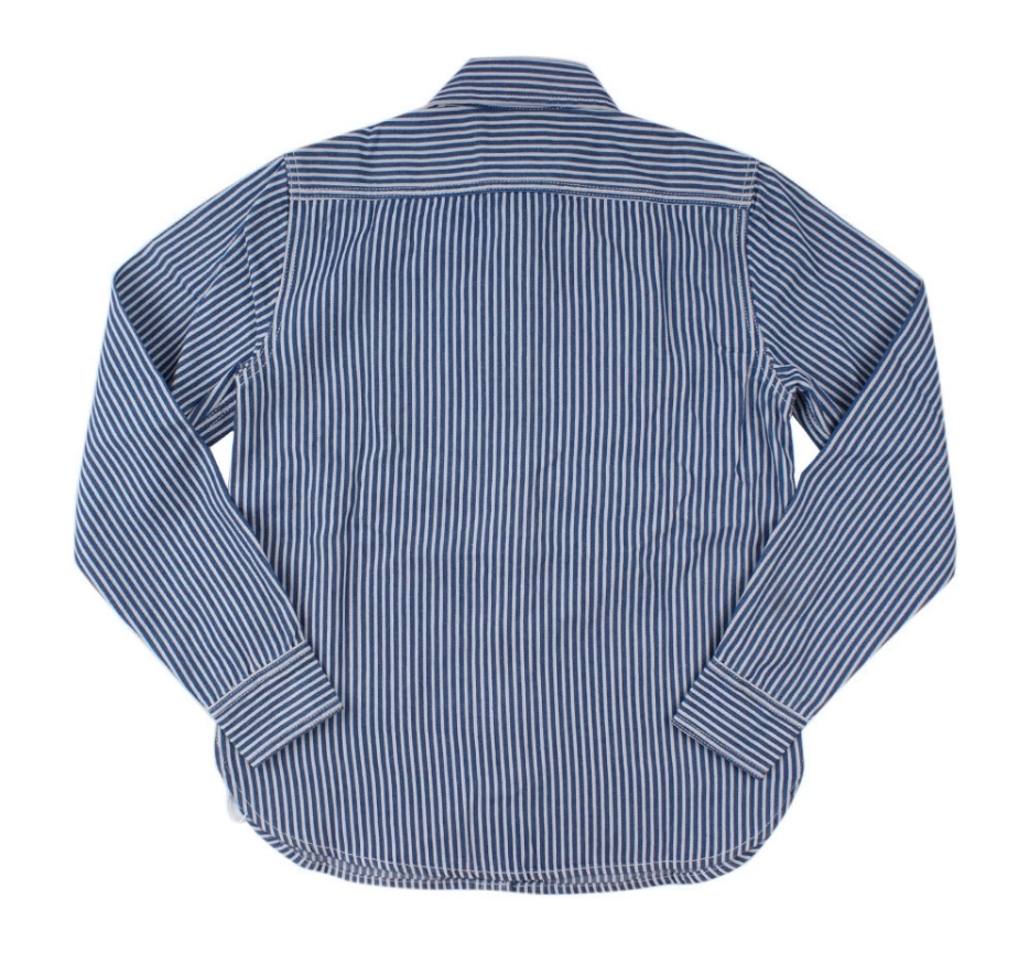 ヴィンテージ ワーク コットンピンストライプデニム長袖シャツ　ダンガリーアメカジ レトロwork shirt　ＸＳ～XL　紺_画像4