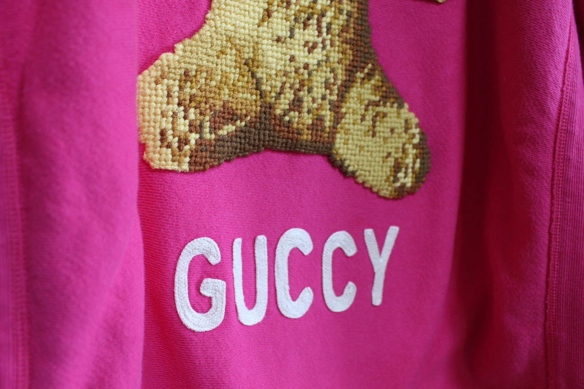 E424 本物 美品 GUCCI グッチ GUCCY テディベア ベア くま トレーナー スエット プルオーバー ピンク XSサイズ レディース 国内正規品_画像3