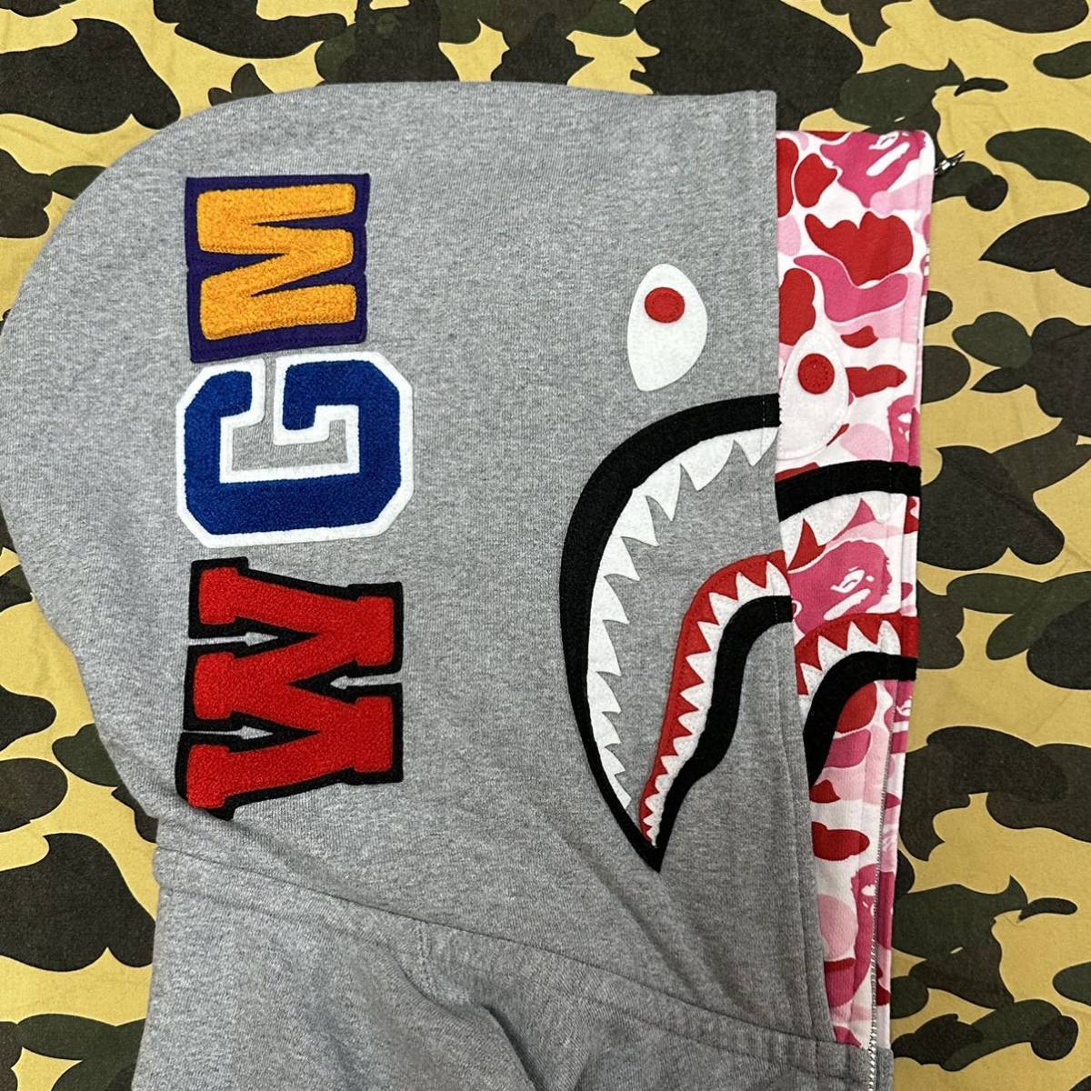 abc pink camo double shark hoodie BAPE エイプ A BATHING APE ダブル シャークパーカー 迷彩 カモ ピンク_画像4