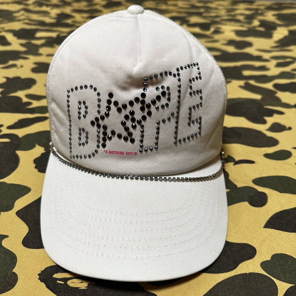 bapesta trucker hat cap rhinestone Swarovski BAPE エイプ ラインストーン スワロフスキー メッシュキャップ A BATHING APE_画像1