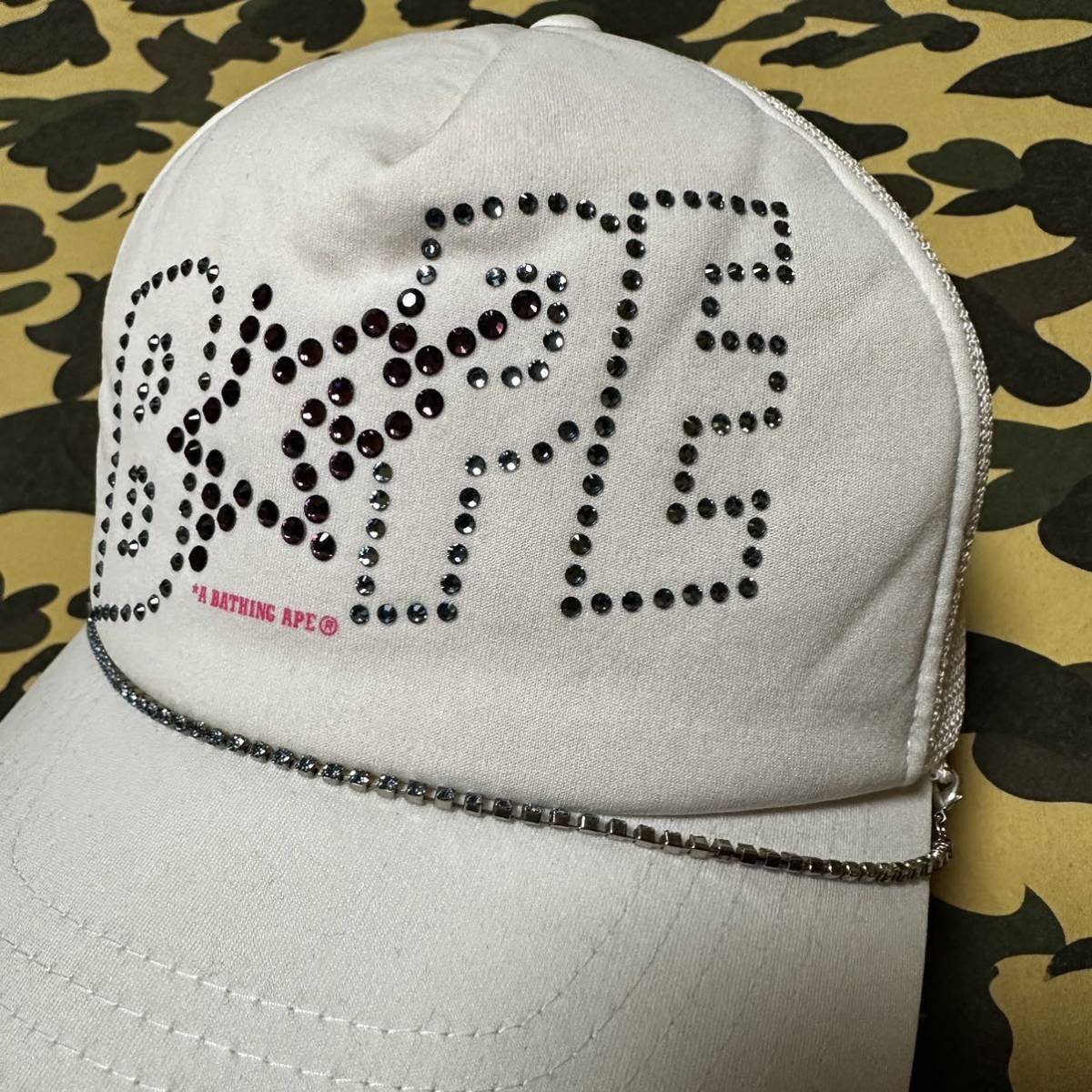 bapesta trucker hat cap rhinestone Swarovski BAPE エイプ ラインストーン スワロフスキー メッシュキャップ A BATHING APE_画像2