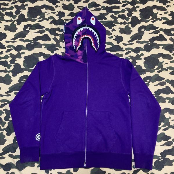 purple camo shark hoodie full zip bape エイプ A BATHING APE 紫 迷彩 シャークパーカー