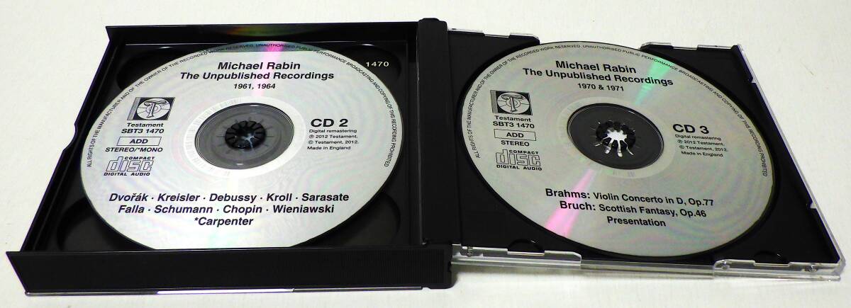 英国盤 マイケル レビン 3CD MICHAEL RABIN THE UNPUBLISHED RECORDINGS 1947,1949,1961,1964,1970 & 1971 TESTAMENT SBT3 1470_画像3