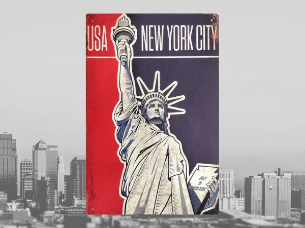 ブリキ看板 New York City 191 自由の女神 メタルプレート DIY インテリア アメリカン雑貨 レトロ風 世田谷ベース ビンテージ風 おしゃれ