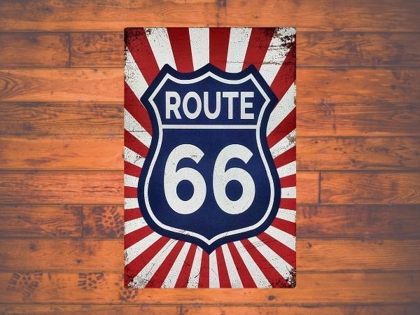 ブリキ看板 Route 66 ルート66 65 ホットロッド アメリカン雑貨 DIY メタルプレート インテリア ガレージ レトロ風 ビンテージ風 _画像2