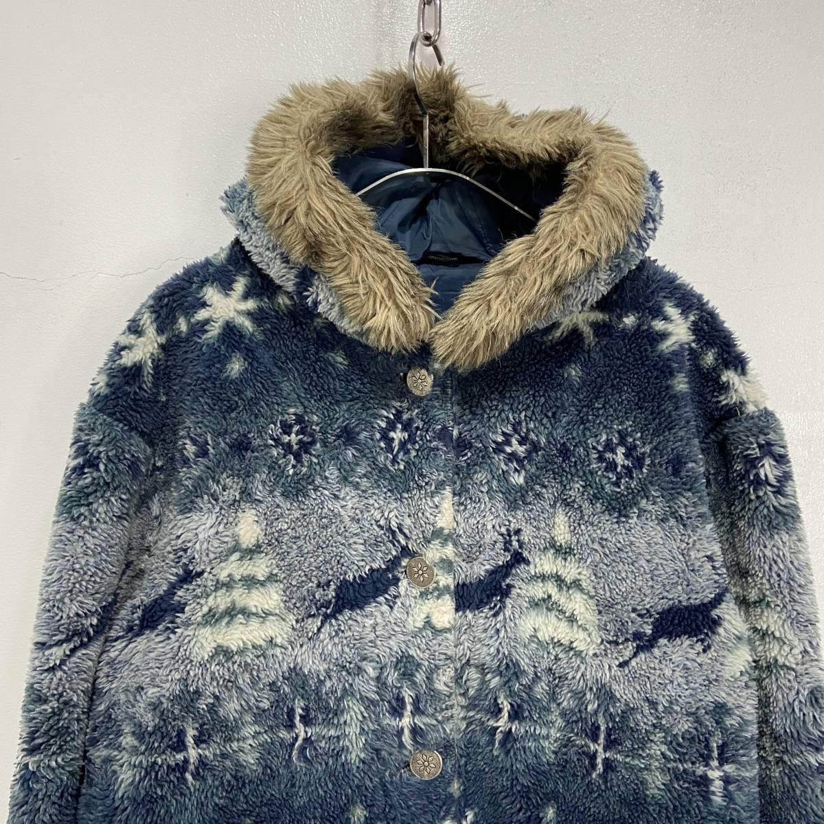 送料無料☆L.L.bean☆エルエルビーン☆フード付き総柄フリースジャケット☆雪柄☆B24M