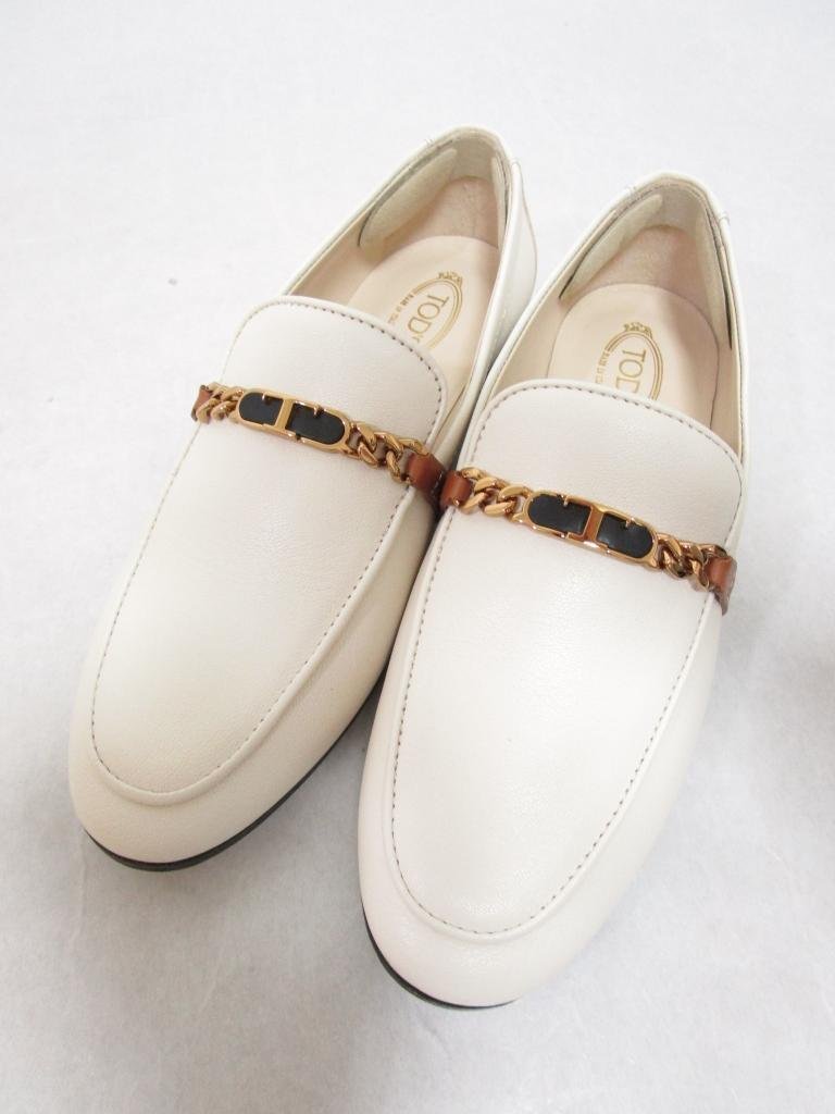 【送料込】 TOD'S トッズ くつ エクリュ XXW79A0ER40QILZZBM/CUOIO LEG ロゴレザーフラットシューズ size34 21㎝位 ハイブランド/956988_画像3