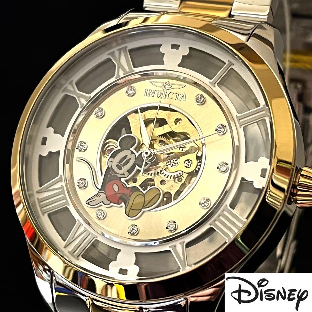【Disney】ディズニー/INVICTA/新品未使用/ミッキー マウス/メンズ腕時計/男性用/Mickey/激レア/プレゼントに/希少/自動巻/ゴールド色の画像1