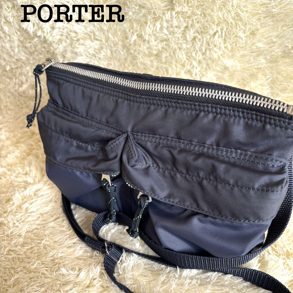 【極美品】ポーター Porter フォース FORCE ショルダーバッグ ネイビー クロスボディ ナイロン ボディバッグ