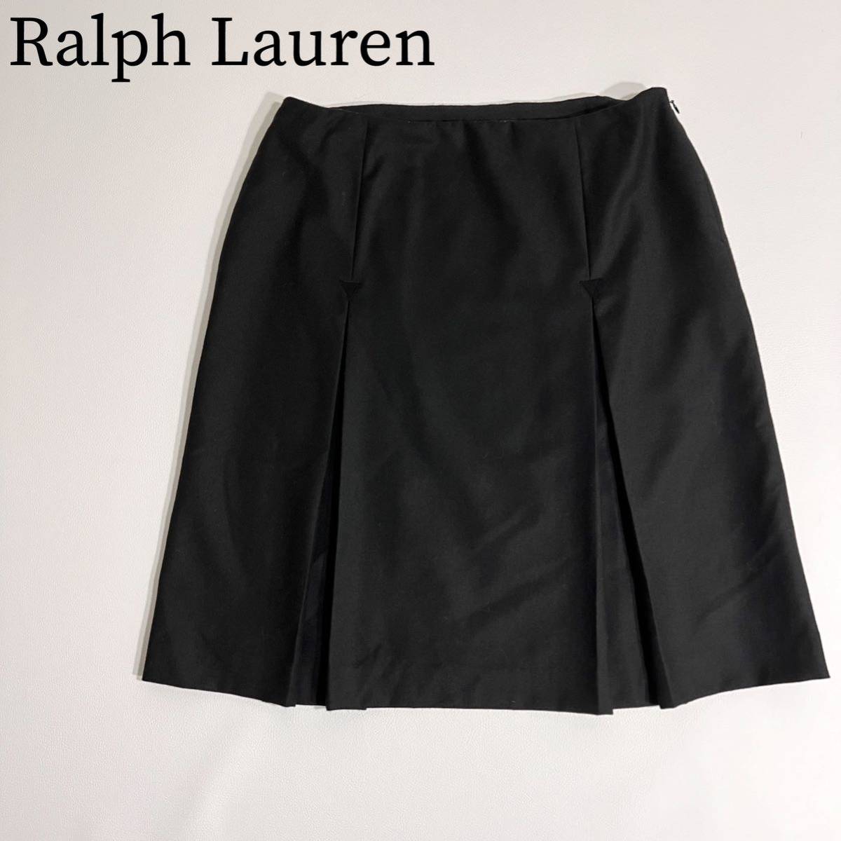 美品　Ralph Lauren ラルフローレン　フレアスカート　 デザインスカート　膝丈 黒タグ　高級ライン　カシミヤ混 レディース