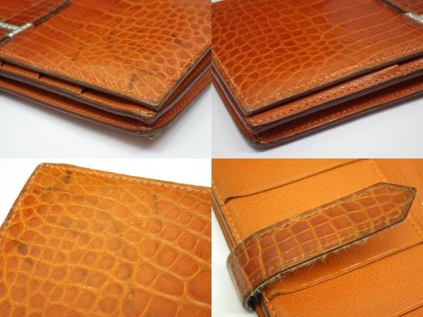 1円～ HERMES エルメス ベアンスフレ 長財布 ロングウォレット アリゲーター オレンジ 750　16Pダイヤモンド　□にK刻印_画像5