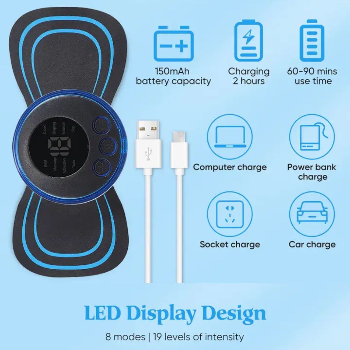 EMS 腹筋パッド USB ダイエット 筋トレ 男女兼用 充電式 マッサージ機の画像4