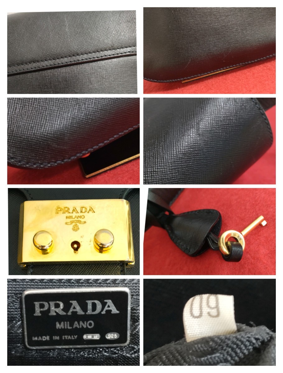 極美品 PRADA サフィアーノ ショルダーバッグ トートバッグ ゴールド ブラック レザー ヴィンテージ 美品 プラダ_画像10