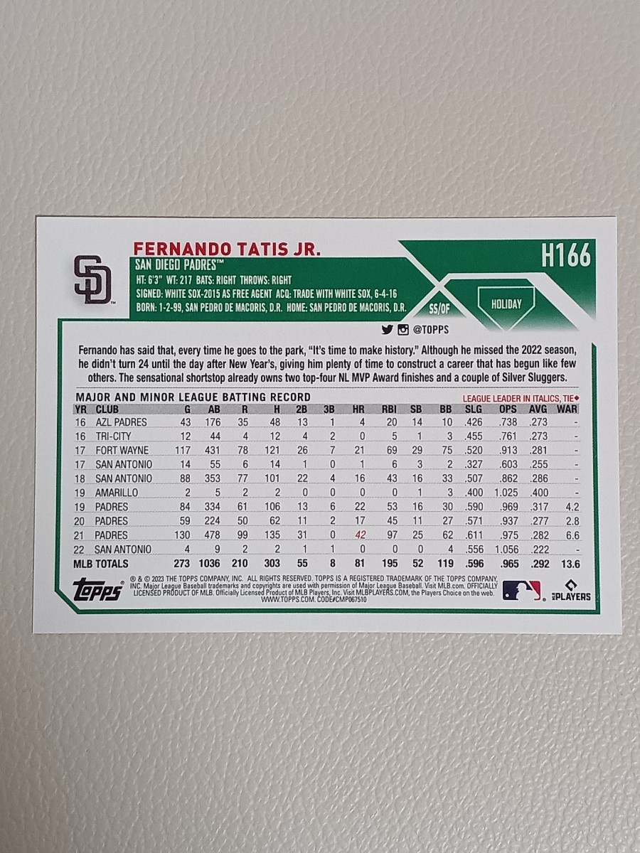 MLB 2023 TOPPS HOLIDAY MEGA BOX タティス TATIS ベース_画像2