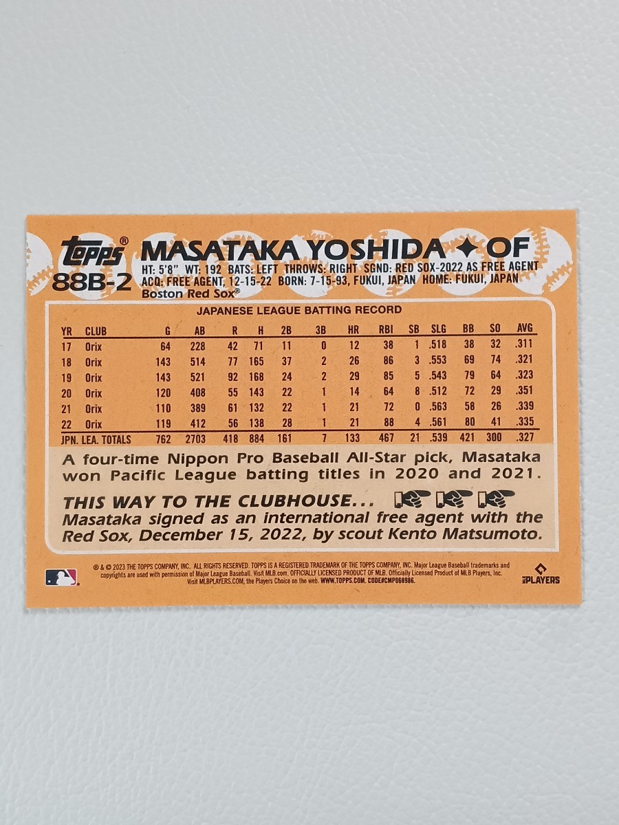 MLB 2023 TOPPS JAPAN EDITION 吉田 正尚 1988 TOPPS BASEBALL JAPAN インサート_画像2