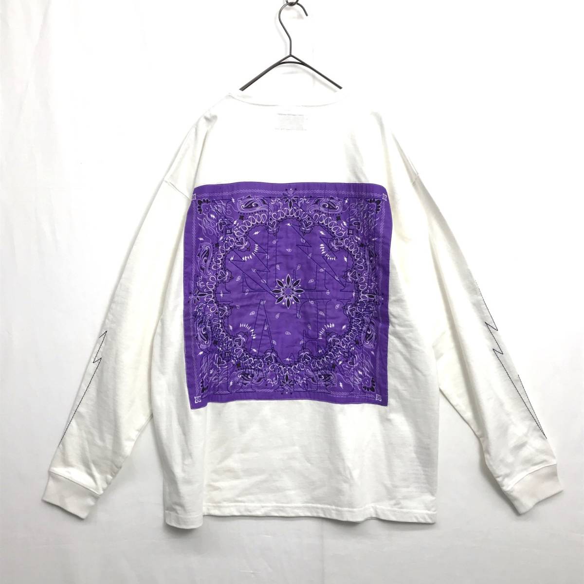 KZ7635★TAIN DOUBLE PUSH : BANDANA LONG SLEEVE T-SHIRTS★M★白系 定価￥14300- タイン バンダナ 刺繍長袖Tシャツ ロンT