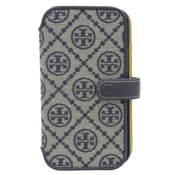 【中古】TORY BURCH トリーバーチ キャンバス フォリオ iPhone12 12Pro スマホケース ネイビー レディース gy