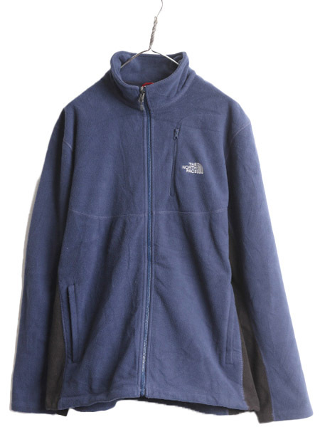 ノースフェイス フルジップ フリース ジャケット メンズ L 古着 The North Face アウトドア ジャンパー ブルゾン ハイネック 2トーン 黒 紺