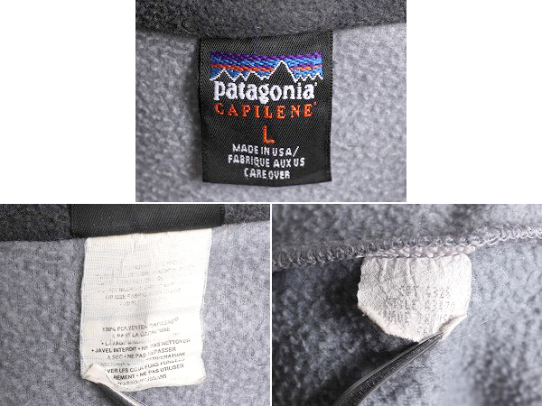 90s USA製 96年製 パタゴニア キャプリーン フリース Tシャツ メンズ L 90年代 オールド Patagonia ハイネック ハーフジップ アウトドア 灰_画像6
