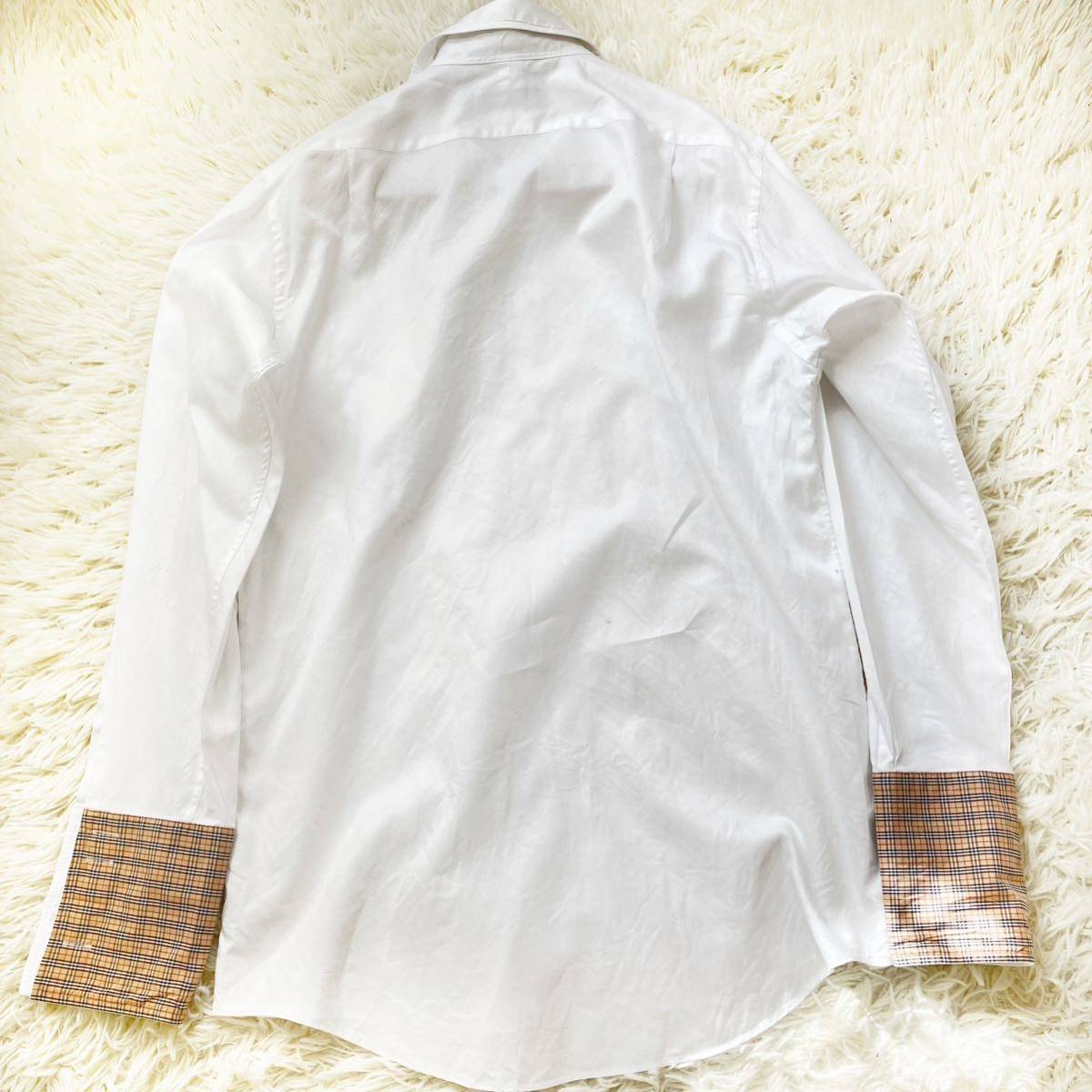 BURBERRY BLACK LABEL バーバリーブラックレーベル ドレスシャツ ノバチェック 日本製 三陽商会 白 ホワイト ベージュノバチェック L位_画像6