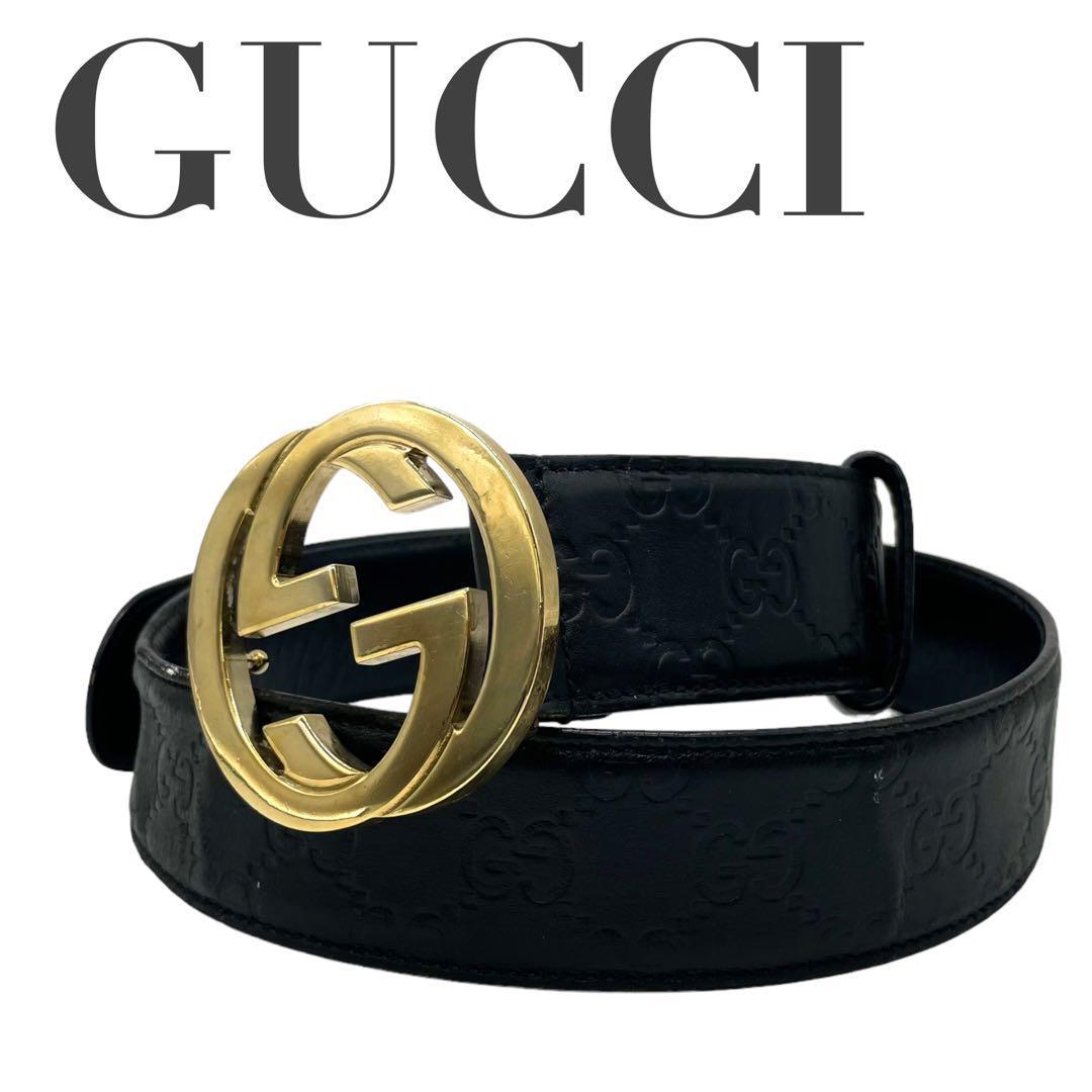 GUCCI グッチ ベルト インターロッキング ゴールド金具　グッチシマ　黒