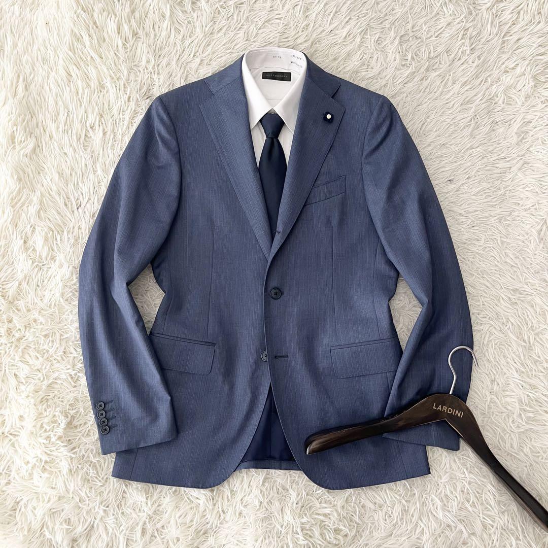 ＜極美品＞ LARDINI ラルディーニ 新ロゴ ブルー ウール ジャケット ブートニエール サイズ46 Mサイズ ビジネス 結婚式