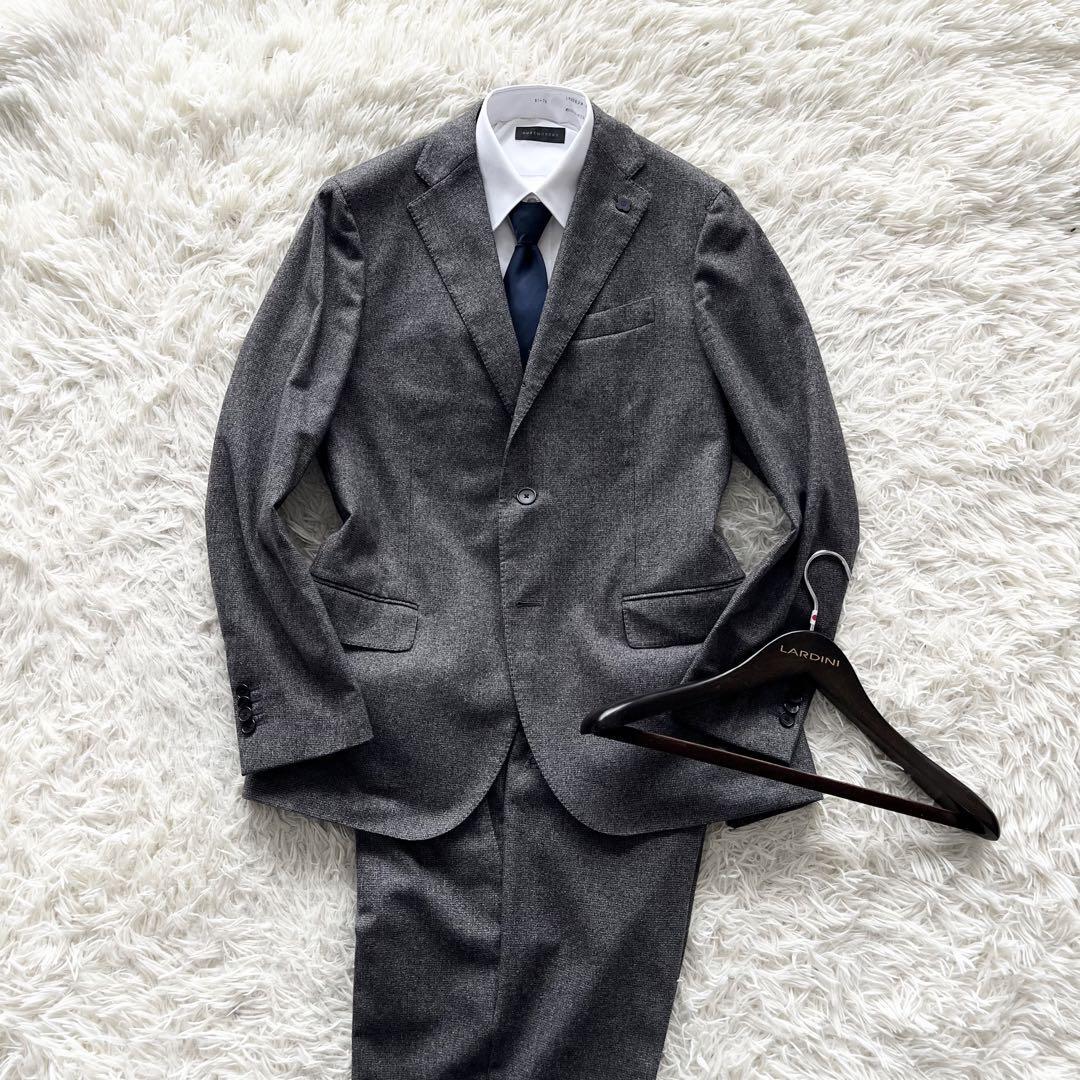 ＜美品＞ LARDINI ラルディーニ グレー チェック ウール スーツ セットアップ ブートニエール サイズ50 Lサイズ ビジネス 結婚式