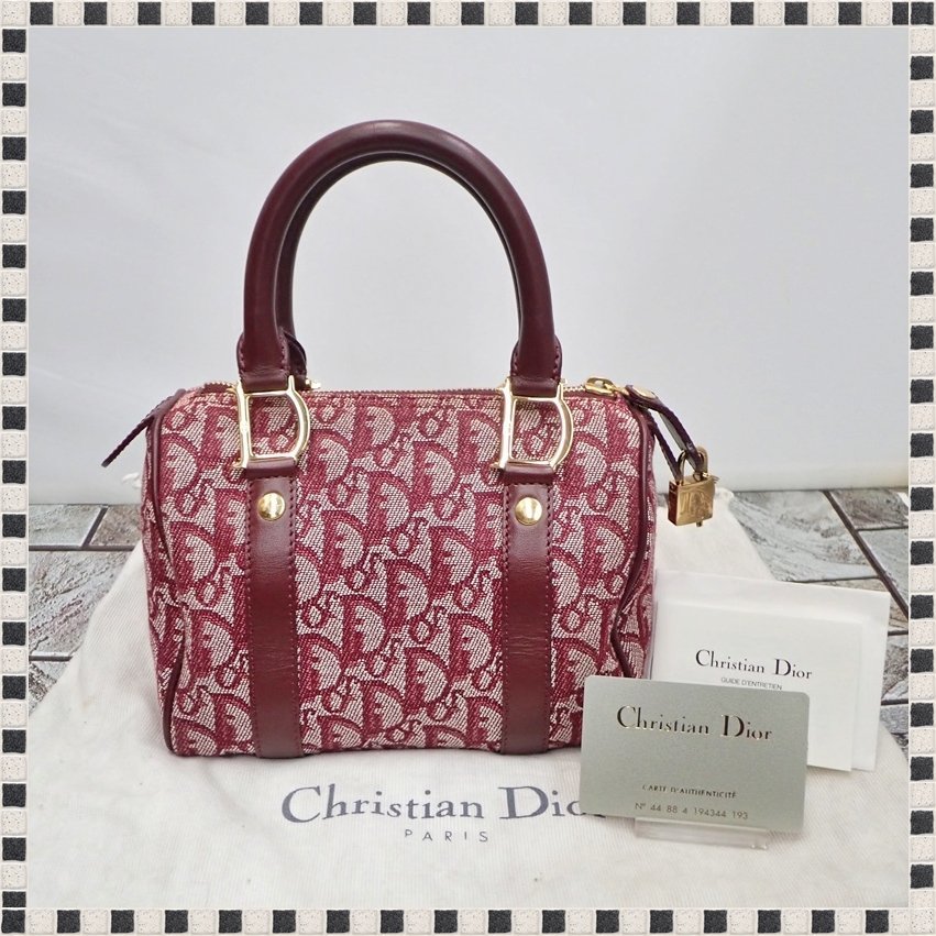 【 美品 】 クリスチャンディオール トロッター ハンドバッグ キャンバス×レザー レッド系 ミニボストン Christian Dior 1円スタート_画像1