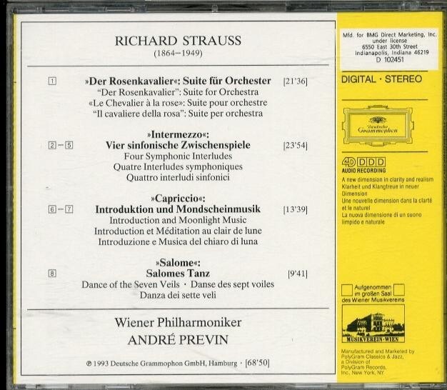 【DG】R.シュトラウス：管弦楽曲集　ばらの騎士、サロメほか　プレヴィン、ウィーンフィル　　　-A542-　CD_画像2