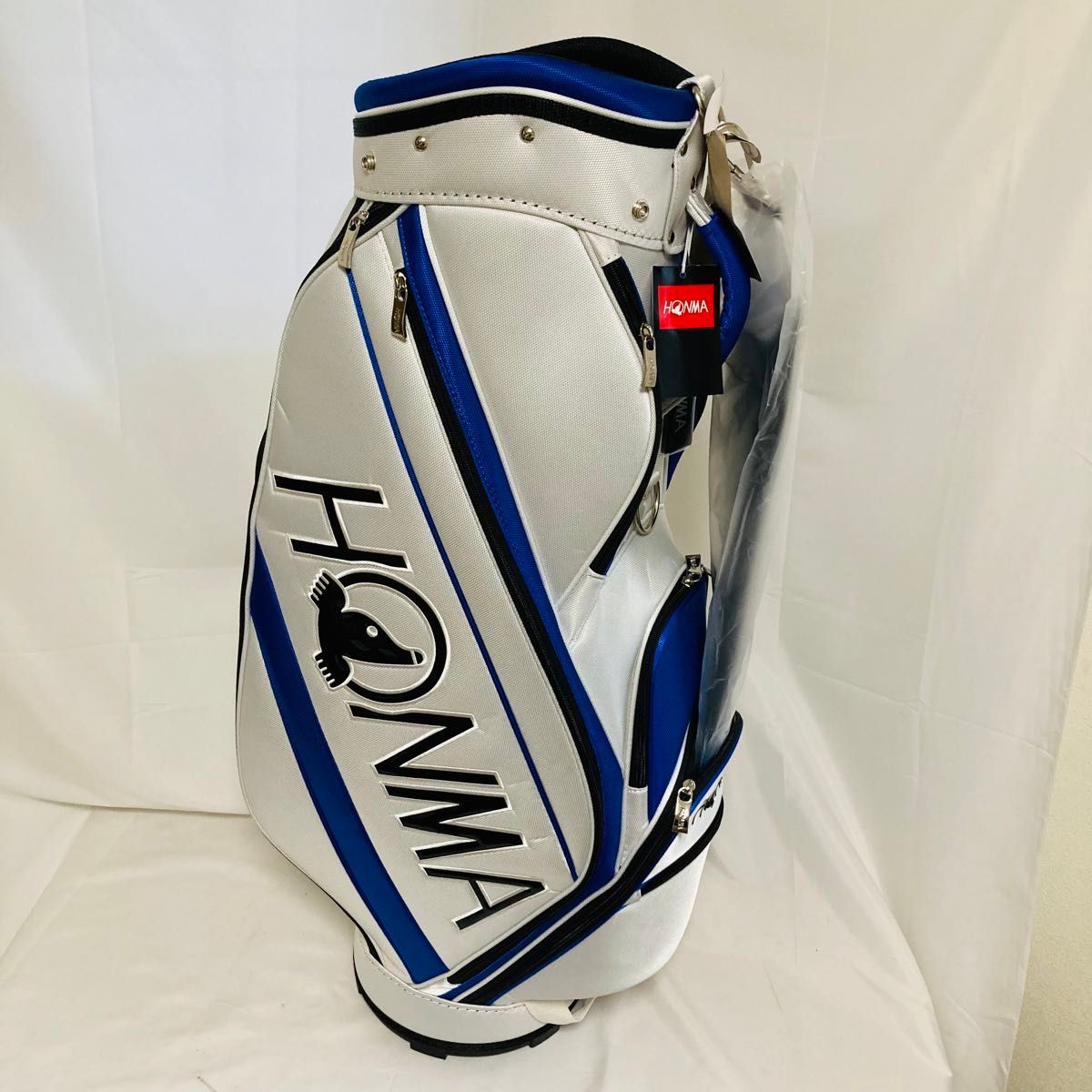 【新品】HONMA キャディバッグ 9型　ホワイト ブルー　白　青　本間ゴルフ　ホンマ ゴルフバック　キャディーバッグ