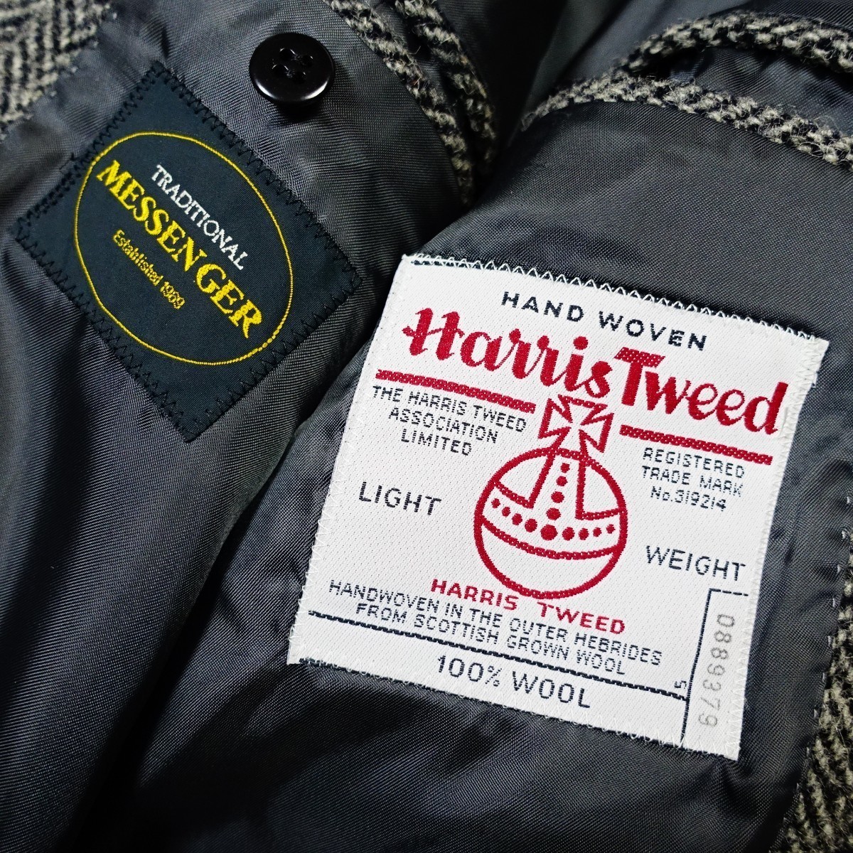 希少 「RING JACKET × HARRIS TWEED」ヘリンボーン バルマカーンコート リングジャケット製 ハリスツイード MESSENGER グレー size50_画像8