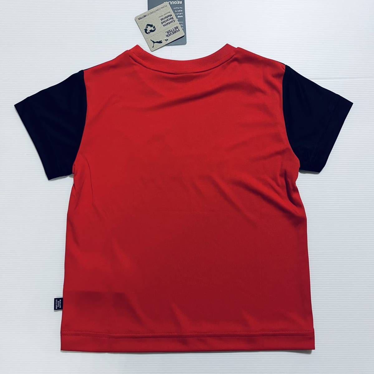 130cm 定価3,960円 プーマ キッズ 子供 ボーイズ Tシャツ パンツ 上下セット サッカー 春夏 軽量 ドライ ハーフパンツ 黒 赤 ロゴ 新品の画像3