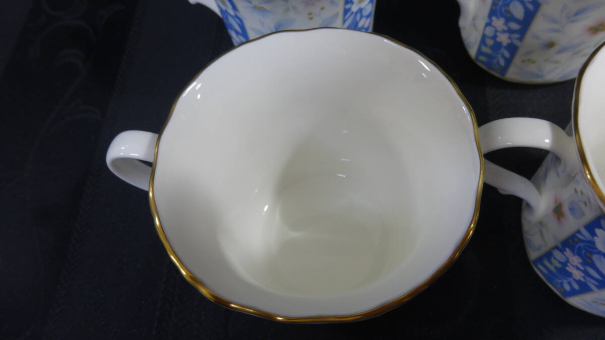 【NARUMI コーヒー椀皿 A-W10】ナルミ カップ＆ソーサー6客セット BONE CHINA おしゃれな花柄 金彩 変形 箱付き 陶器 洋食器【A5-4②】0221_画像6