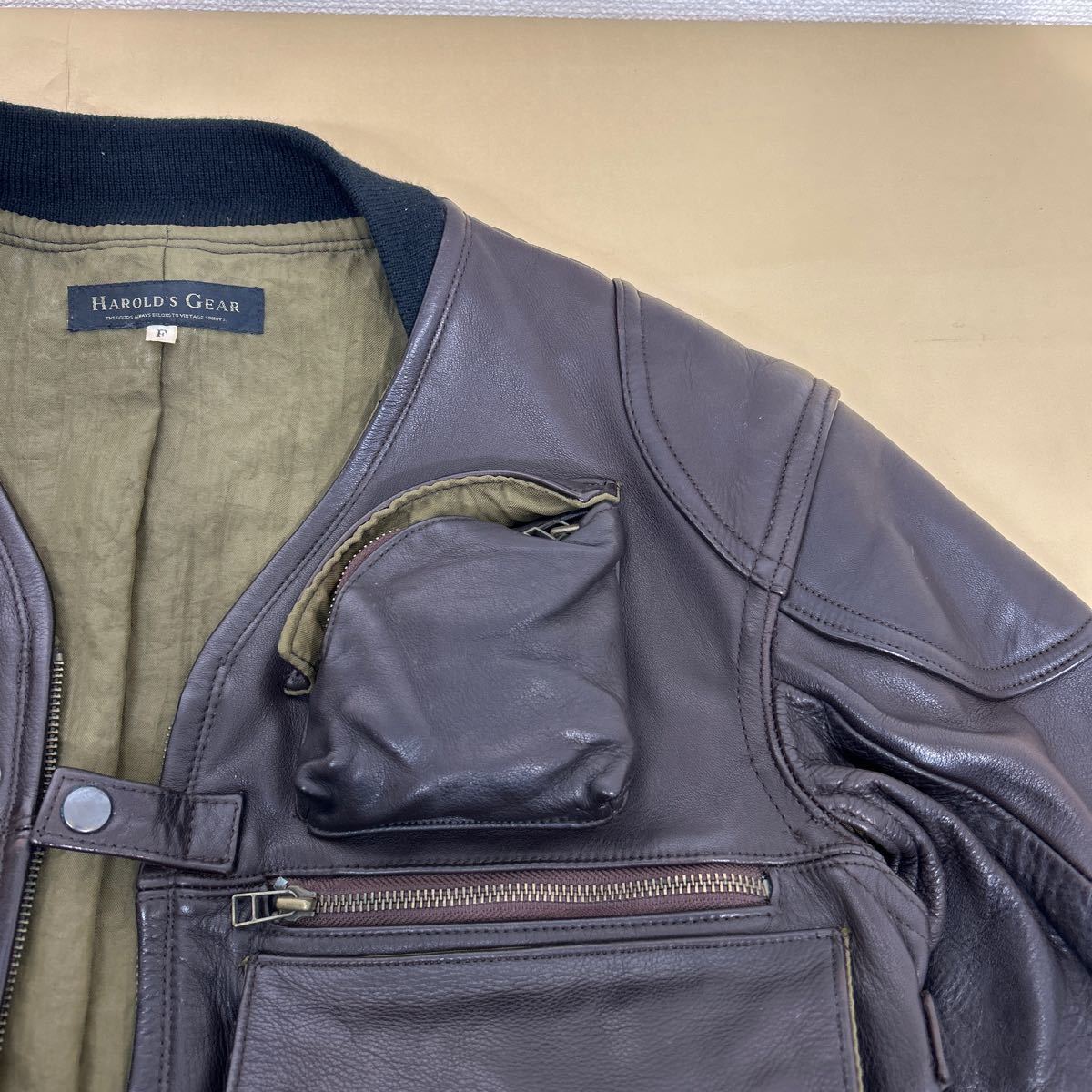 [ beautiful goods ]HAROLD\'S GEAR/ Halo ruz gear * very short height leather jacket free size brown group bike wear leather jacket 