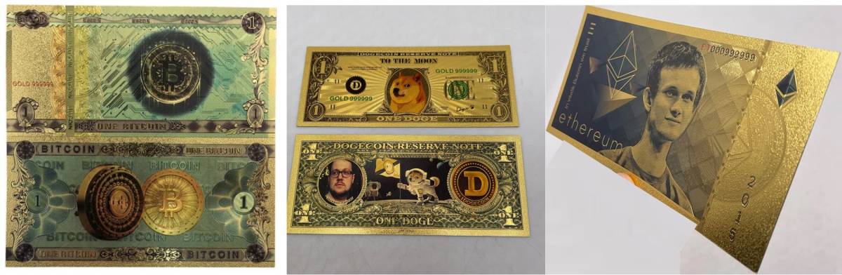 【今だけ限定値下げ】仮想通貨 セット 紙幣 ゴールド 24K 金 金運 3枚 仮想通貨 ビットコイン_画像1
