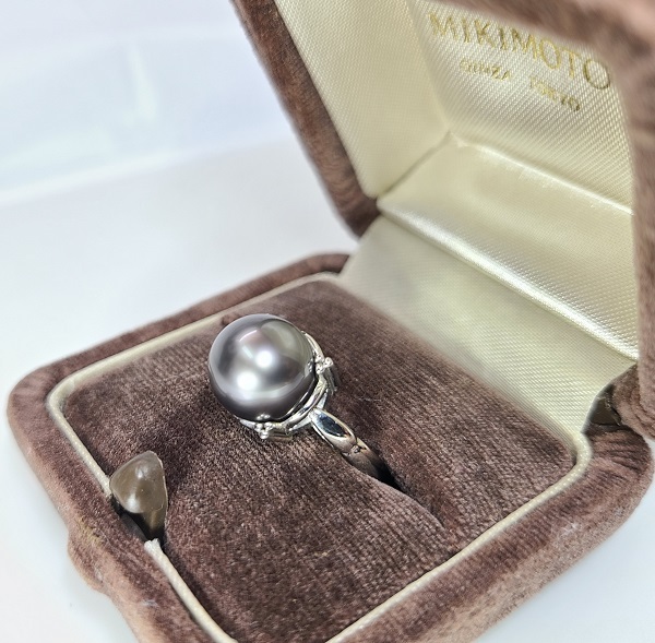 MIKIMOTO ミキモト パール 黒蝶真珠 約10mm～10.5mm Pt900 リング 指輪 ブラックパール プラチナ ジュエリー_画像2