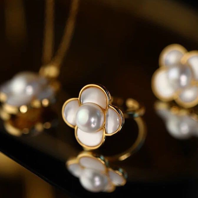 花珠級 天然貝殻x本真珠指輪 綺麗　天然パールリング　k18仕上げ 本真珠リング 6.5mm　jewelry 天然石_画像3