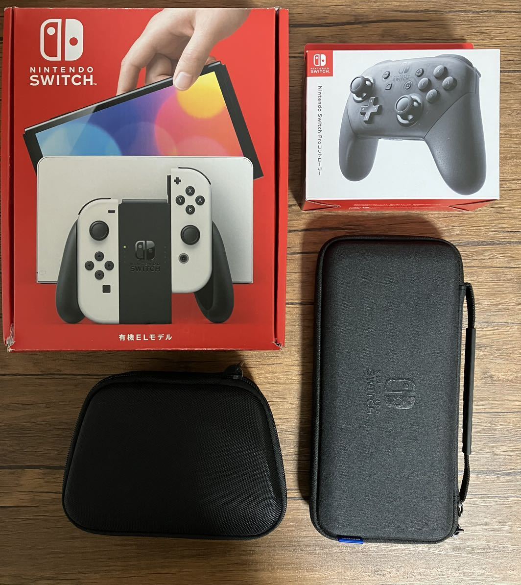 Nintendo Switch(有機ELモデル) Joy-Con(L)/(R) ホワイト / Nintendo Switch Proコントローラー /各ケース付き_画像1