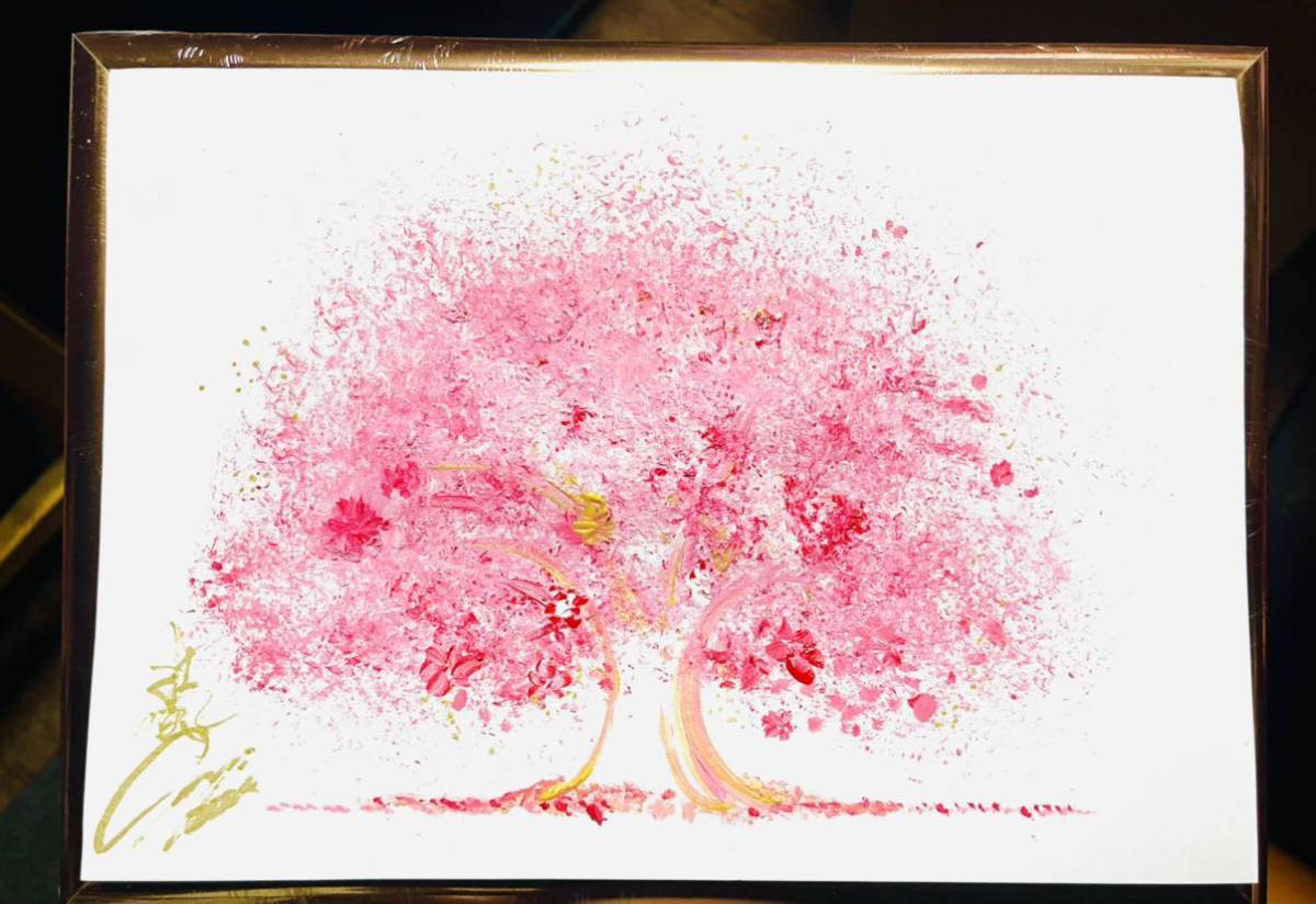 Japan 絵画　桜　原画一点　幸福の木　日本　Heart 壮風作品　 開運　金運　真作 直筆サイン 油彩画 絵画 インテリア 真作 flower 壮風作品_画像1