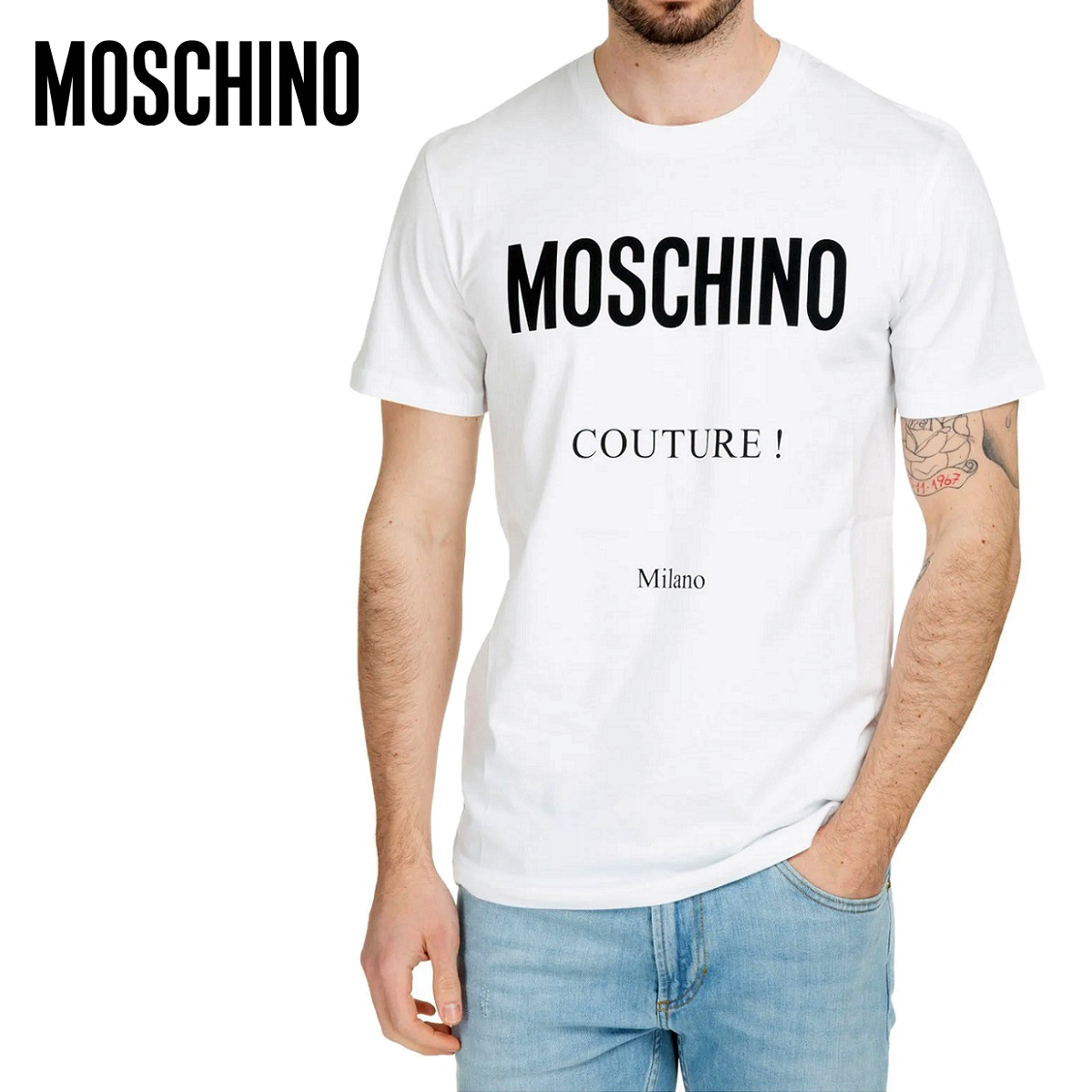 送料無料 4 MOSCHINO モスキーノ A0707 2041 ホワイト Tシャツ カットソー 半袖 size 46