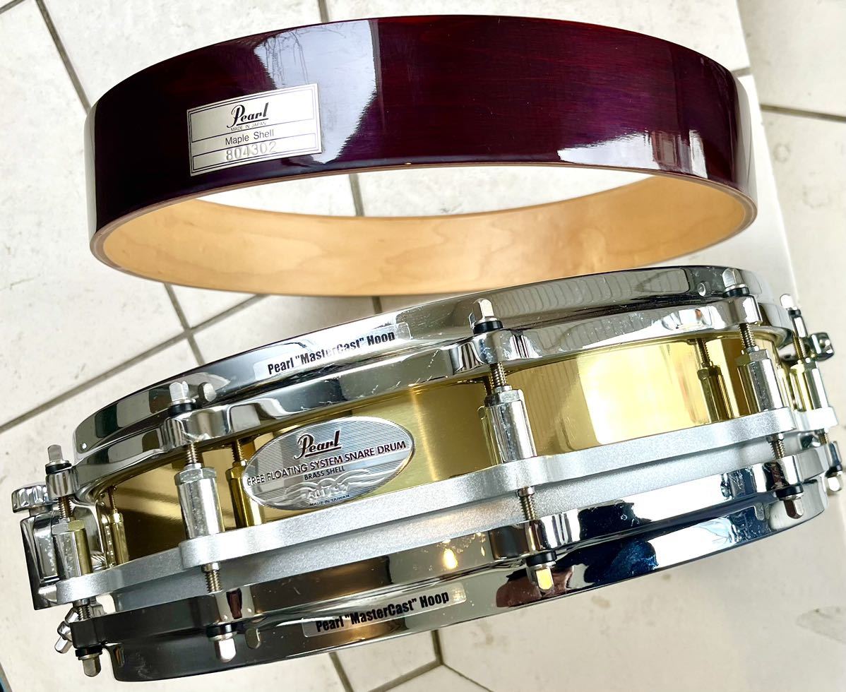 【2種セット】Pearl フリーフローティングシステム Brass/Maple(日本製)スネアドラム 14×3.5_画像1