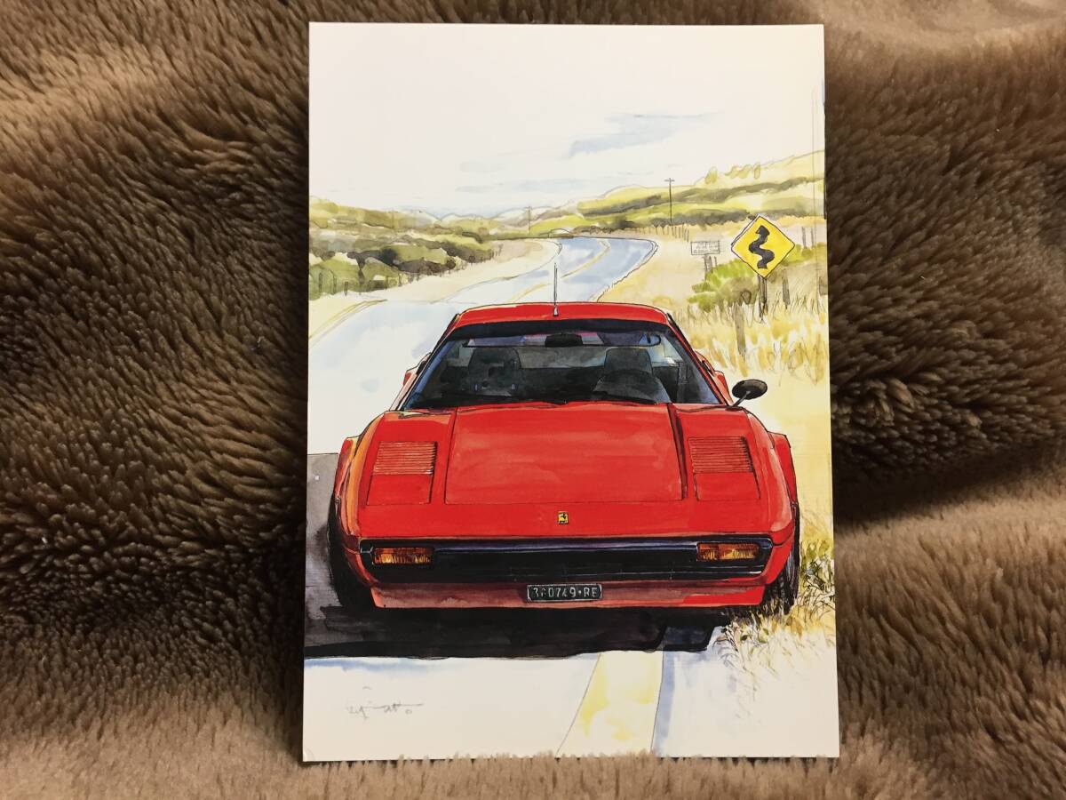 【正規品 絶版】Bowイラスト ポストカード フェラーリ 308GTB カーマガジン 308GTB Ferrari絵葉書 旧車 絵_画像2